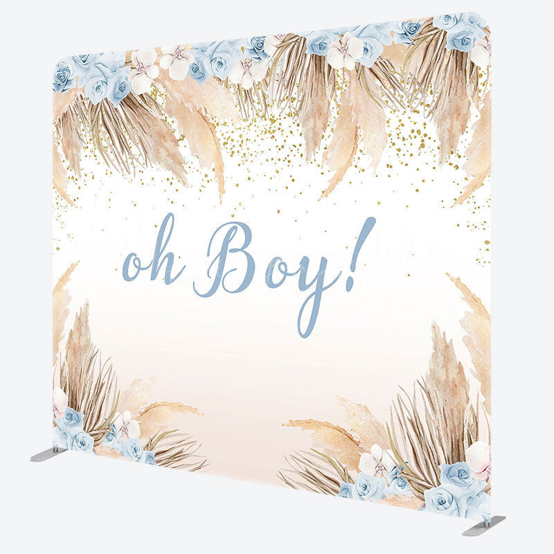 Lofaris Boho Beige Feather Floral Baby Shower Square Backdrop
