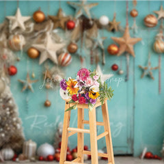 Lofaris Boho Christmas Backdrop Teal Wall Hanging Star Ornament Photography Background Rustic White Tree Winter Holiday Party Decor