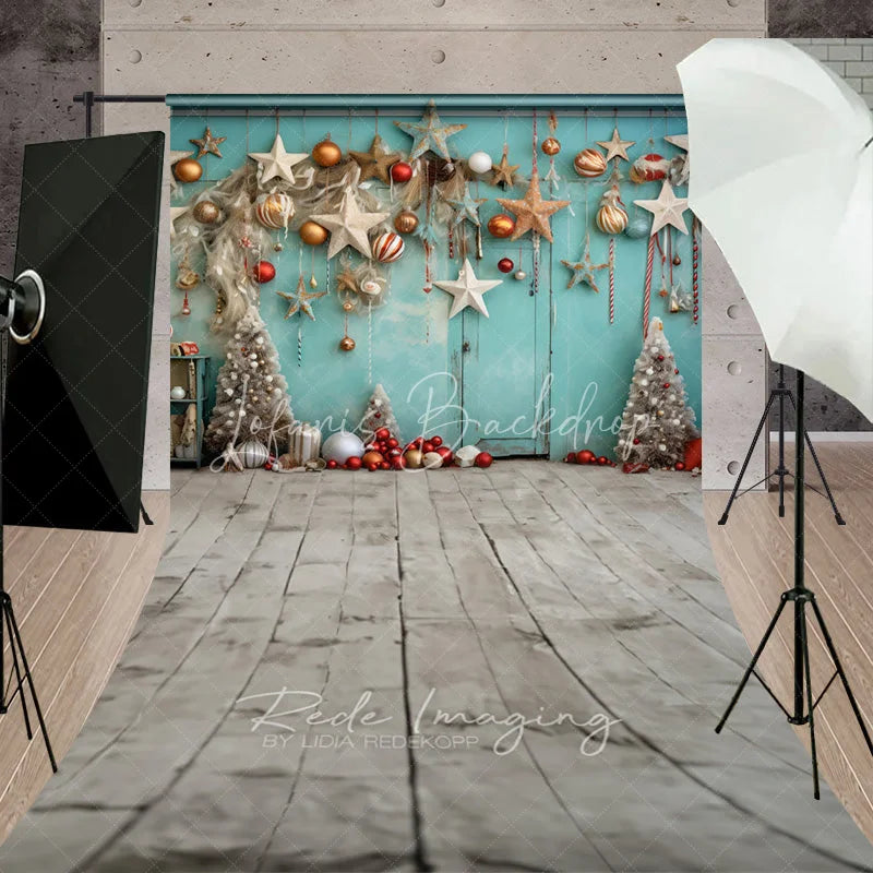 Lofaris Boho Christmas Sweep Backdrop Teal Wall Hanging Star Ornament Background Rustic White Tree Winter Holiday Party Decoration