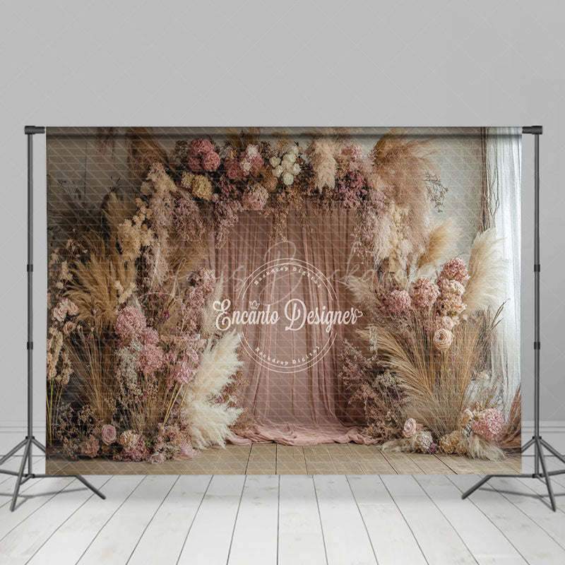 Lofaris Boho Colorful Floral Pink Curtain Wedding Backdrop