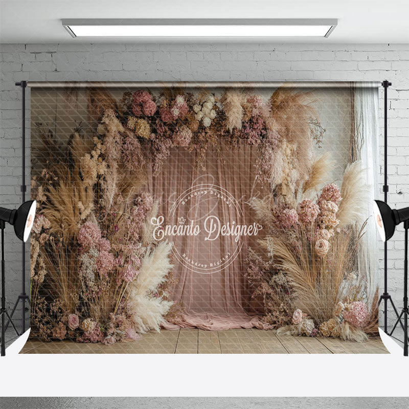 Lofaris Boho Colorful Floral Pink Curtain Wedding Backdrop