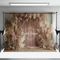 Lofaris Boho Colorful Floral Pink Curtain Wedding Backdrop