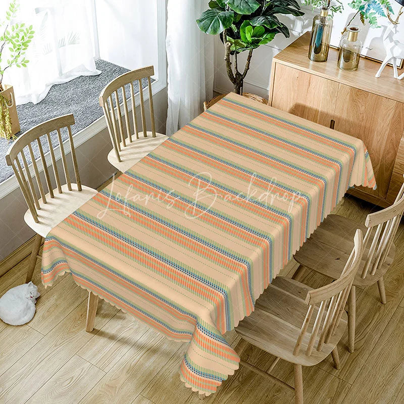 Lofaris Boho Colorful Striped Rectangle Tablecloth Texture Pattern for Kitchen Dining Party Decor Washable Table Cover