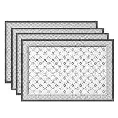 Lofaris Boho Dark Grey White Rhombus Print Set Of 4 Placemats