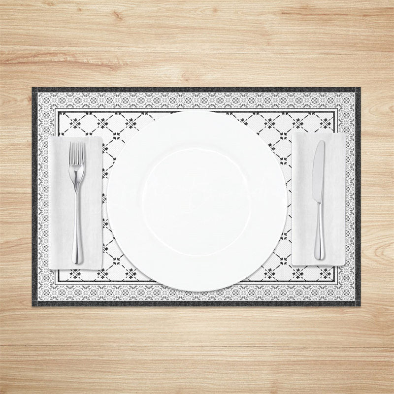 Lofaris Boho Dark Grey White Rhombus Print Set Of 4 Placemats