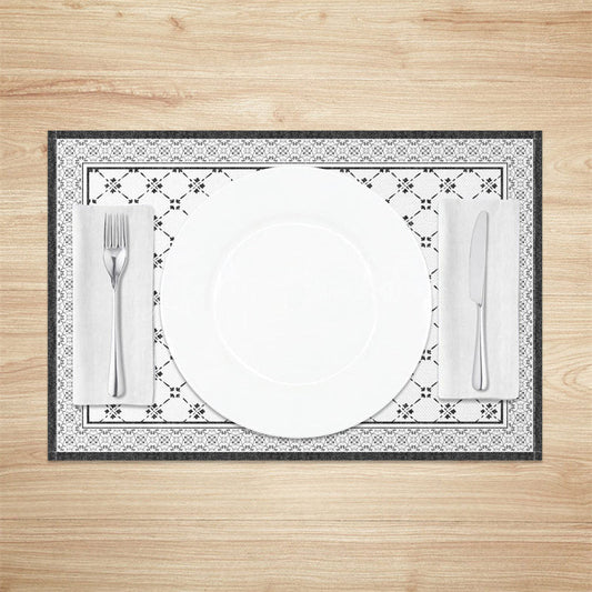 Lofaris Boho Dark Grey White Rhombus Print Set Of 4 Placemats
