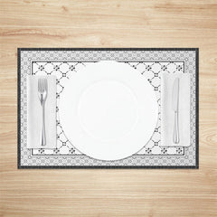 Lofaris Boho Dark Grey White Rhombus Print Set Of 4 Placemats