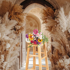 Lofaris Boho Feather Beige Retro Arched Corridor Backdrop