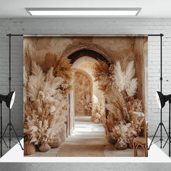 Lofaris Boho Feather Beige Retro Arched Corridor Backdrop