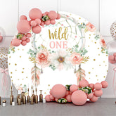 Lofaris Boho Feather Floral Wild One Round Birthday Backdrop
