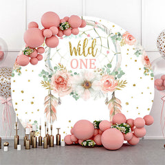 Lofaris Boho Feather Floral Wild One Round Birthday Backdrop