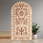 Lofaris Boho Fiesta Arch Backdrop with Cactus and Otomi Inspired Pattern Terracotta Color Mexican Folk Art Party Decor