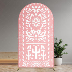 Lofaris Boho Fiesta Arch Backdrop with Cactus and Otomi Inspired Pattern Terracotta Color Mexican Folk Art Party Decor