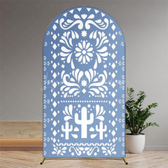 Lofaris Boho Fiesta Arch Backdrop with Cactus and Otomi Inspired Pattern Terracotta Color Mexican Folk Art Party Decor