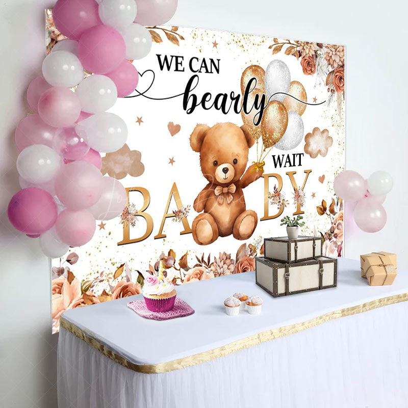 Lofaris Boho Floral Balloon Bearly Wait Baby Shower Backdrop