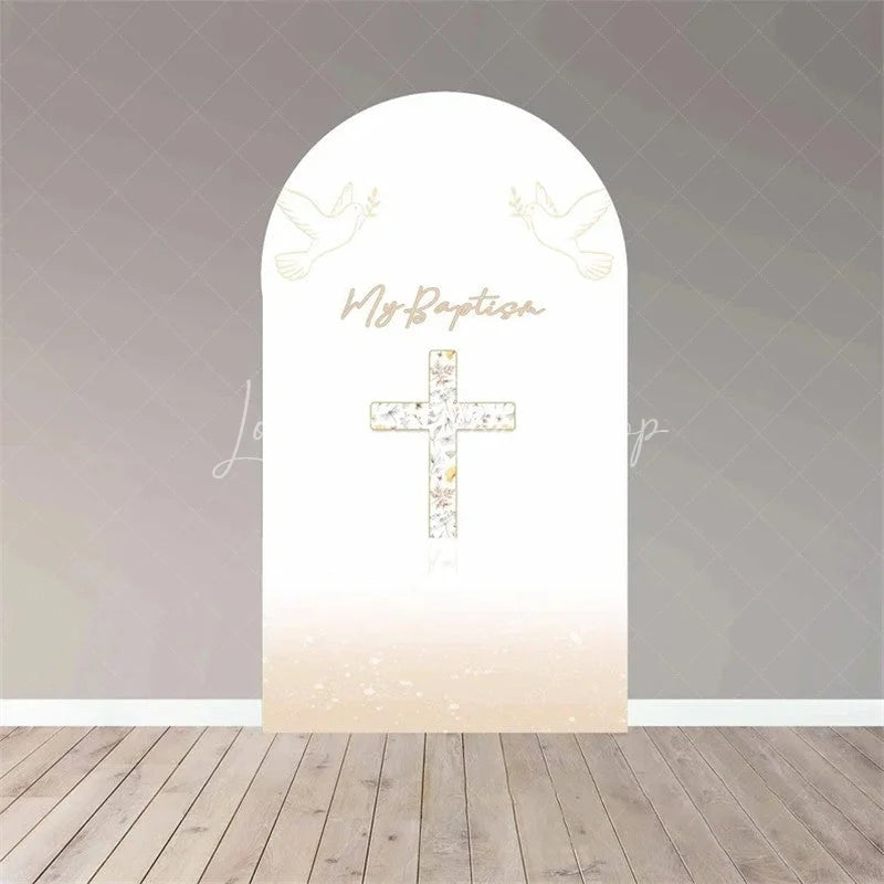 Lofaris Boho Floral Baptism Arch Backdrop Delicate Flower for Christening Party Spring Garden Photo Decor Kids