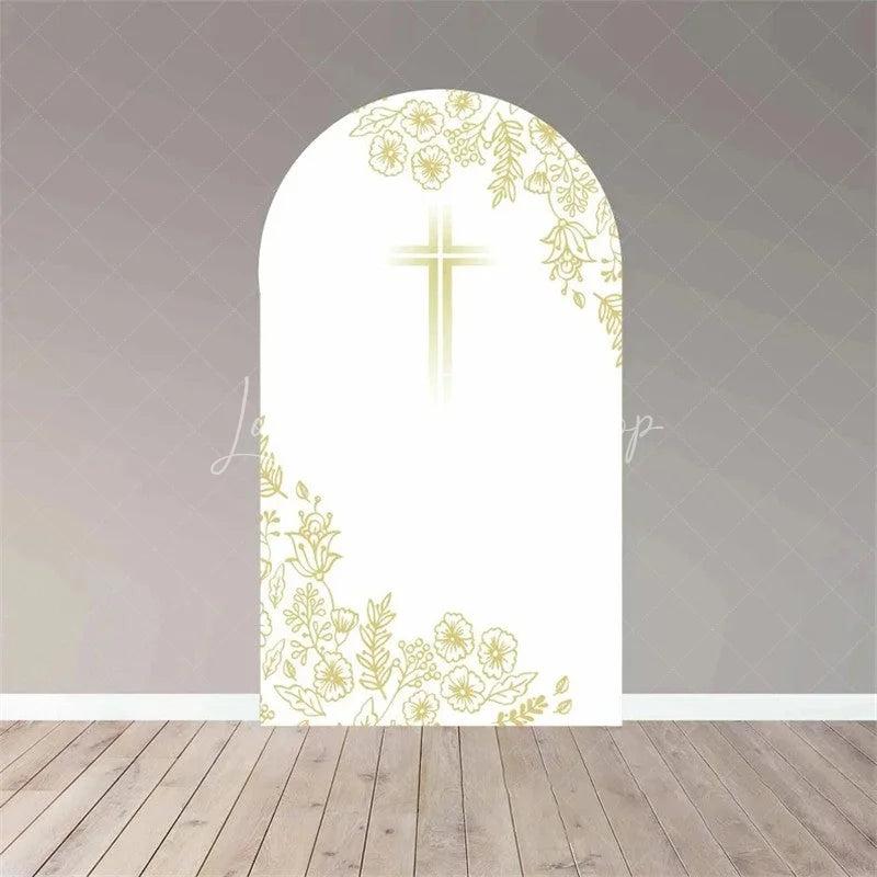 Lofaris Boho Floral Baptism Arch Backdrop Delicate Flower for Christening Party Spring Garden Photo Decor Kids