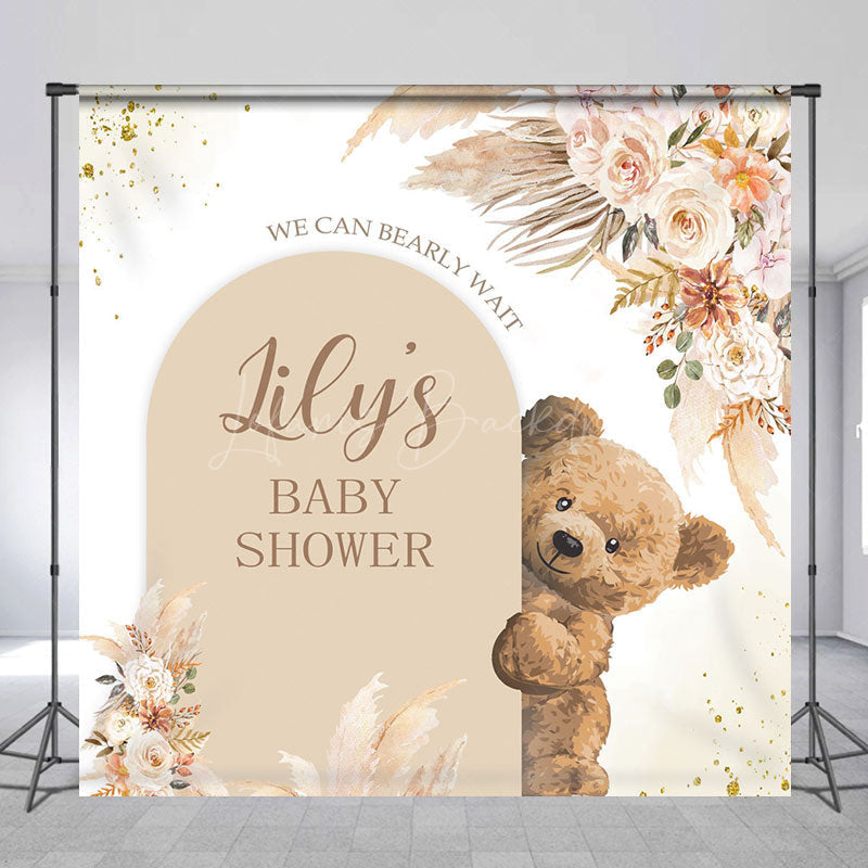 Lofaris Boho Floral Bearly Wait Custom Baby Shower Backdrop