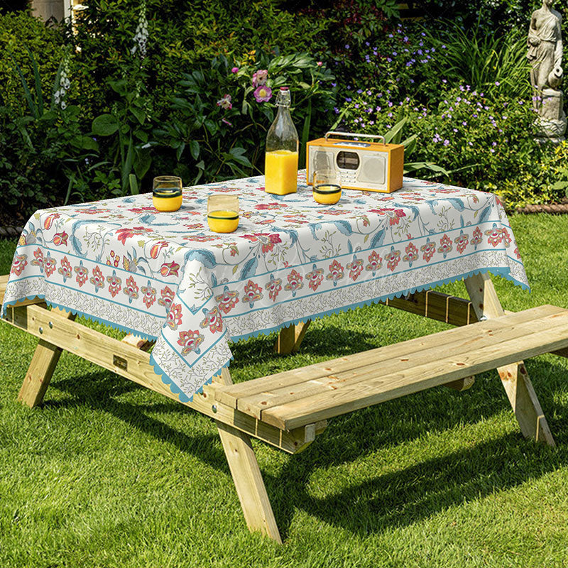 Lofaris Boho Floral Blue Blooming Rectangle Tablecloth
