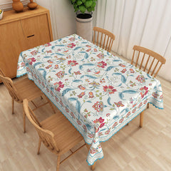 Lofaris Boho Floral Blue Blooming Rectangle Tablecloth