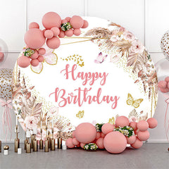 Lofaris Boho Floral Butterfly Round Happy Birthday Backdrop