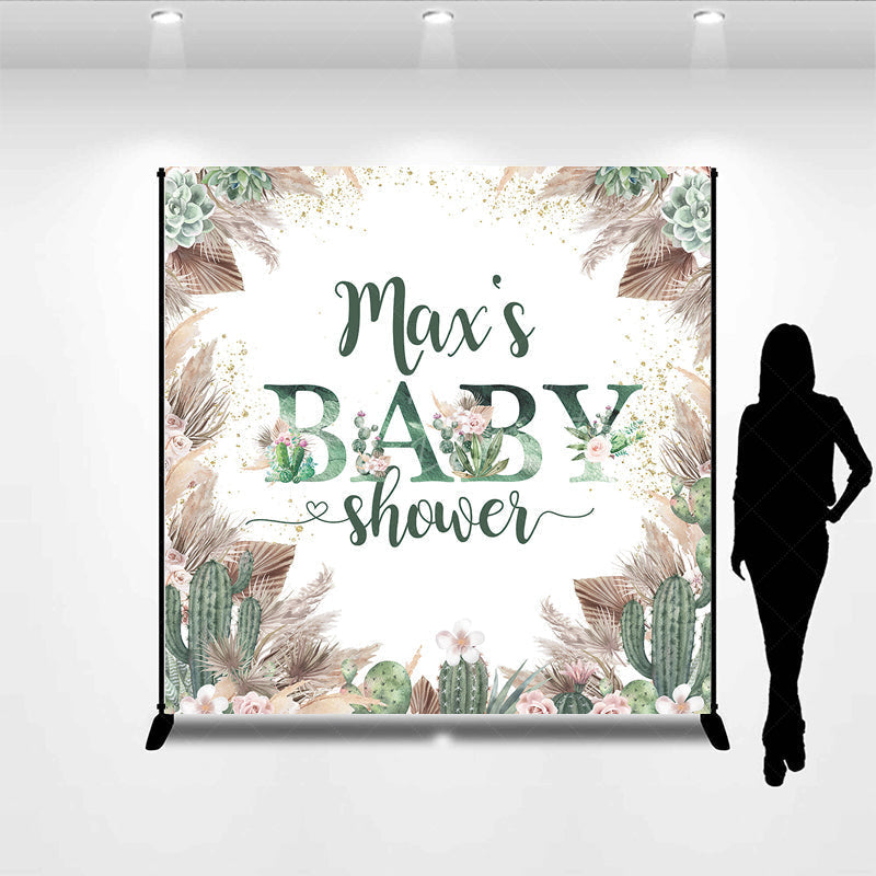 Lofaris Boho Floral Cactus Desert Custom Baby Shower Backdrop