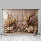Lofaris Boho Floral Hay Pink Curtain Wedding Photo Backdrop