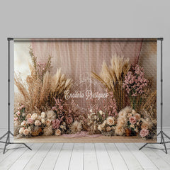 Lofaris Boho Floral Hay Pink Curtain Wedding Photo Backdrop