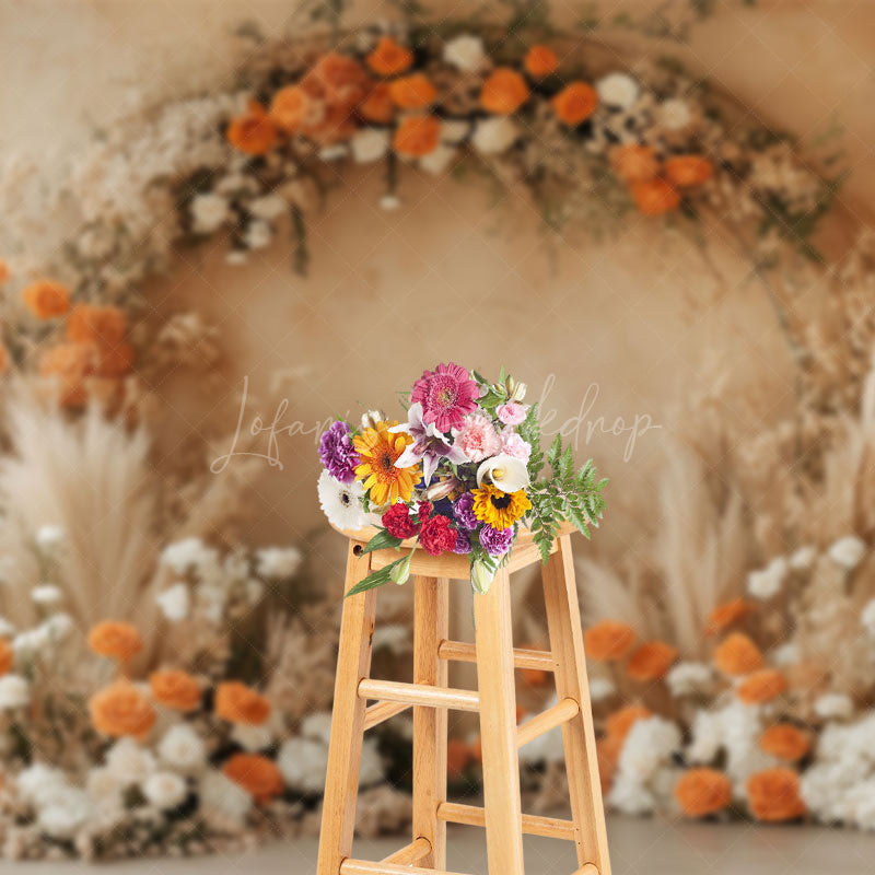 Lofaris Boho Floral Reed Retro Wall Wedding Photo Backdrop