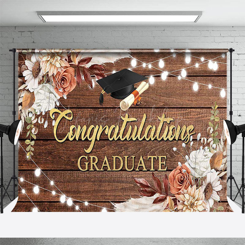 Lofaris Boho Floral Wooden Congratulations Graduate Backdrop