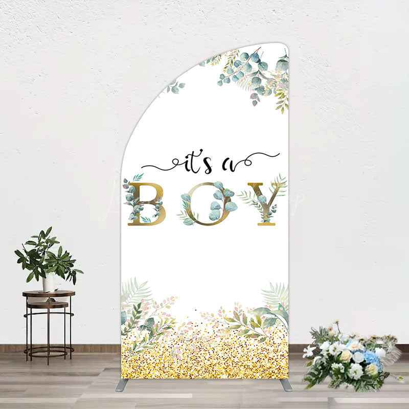 Lofaris Boho Glitter Plants Fresh Baby Shower Half Moon Arch Backdrop