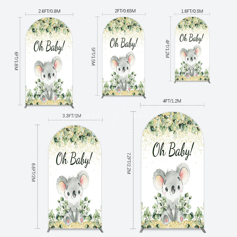Lofaris Boho Green Glitter Koala Baby Shower Arch Backdrop