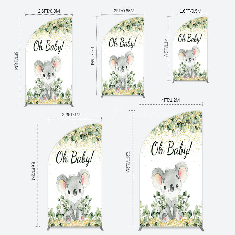 Lofaris Boho Green Glitter Koala Baby Shower Half Moon Arch Backdrop