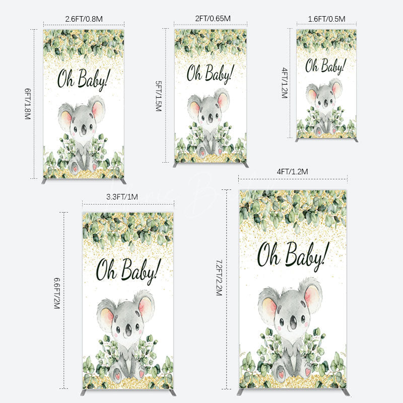 Lofaris Boho Green Glitter Koala Baby Shower Rectangle Backdrop
