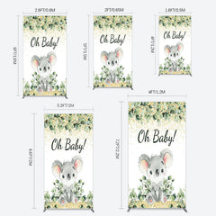 Lofaris Boho Green Glitter Koala Baby Shower Rectangle Backdrop