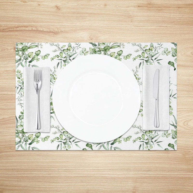 Lofaris Boho Green Leaf and Branch Placemats Set of 4 for Rustic Botanical Farmhouse Dining Table Decor
