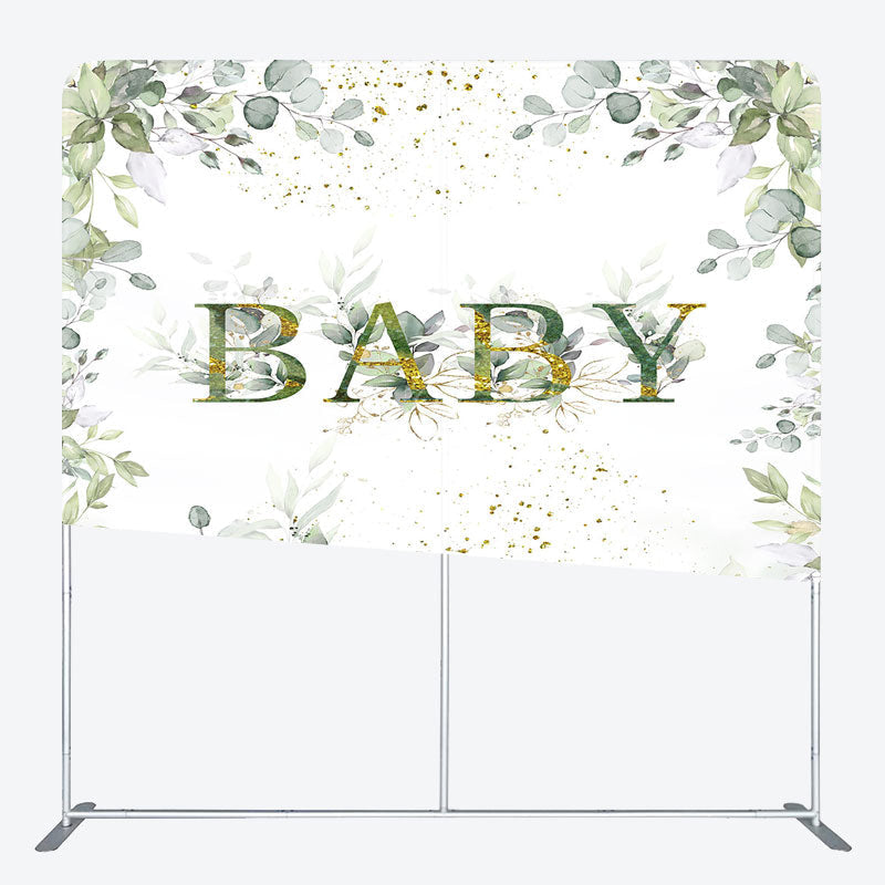 Lofaris Boho Green Leaf Baby Shower Square Tension Backdrop