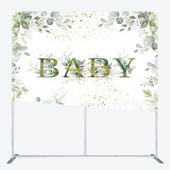Lofaris Boho Green Leaf Baby Shower Square Tension Backdrop