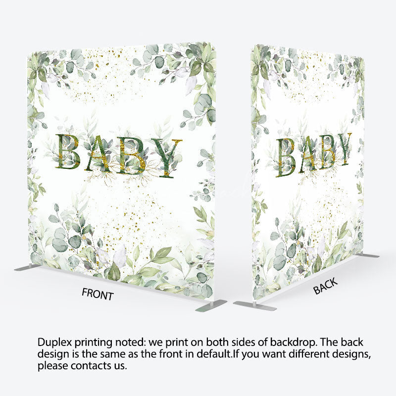 Lofaris Boho Green Leaf Baby Shower Square Tension Backdrop