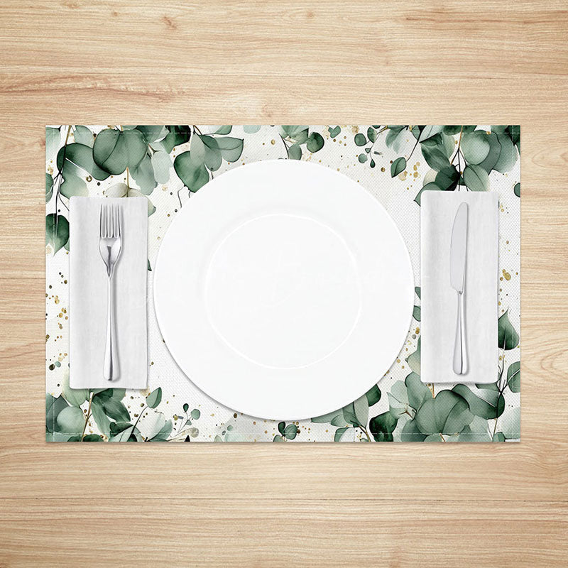Lofaris Boho Green Leaf Placemats Set of 4 with Gold Glitter Accents for Elegant and Modern Dining Table Decor