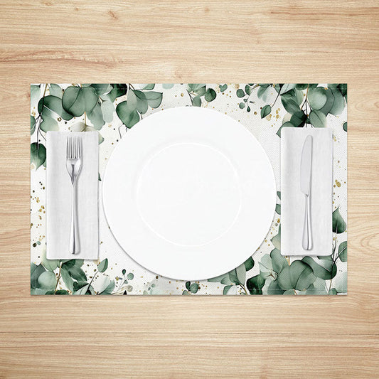 Lofaris Boho Green Leaf Placemats Set of 4 with Gold Glitter Accents for Elegant and Modern Dining Table Decor