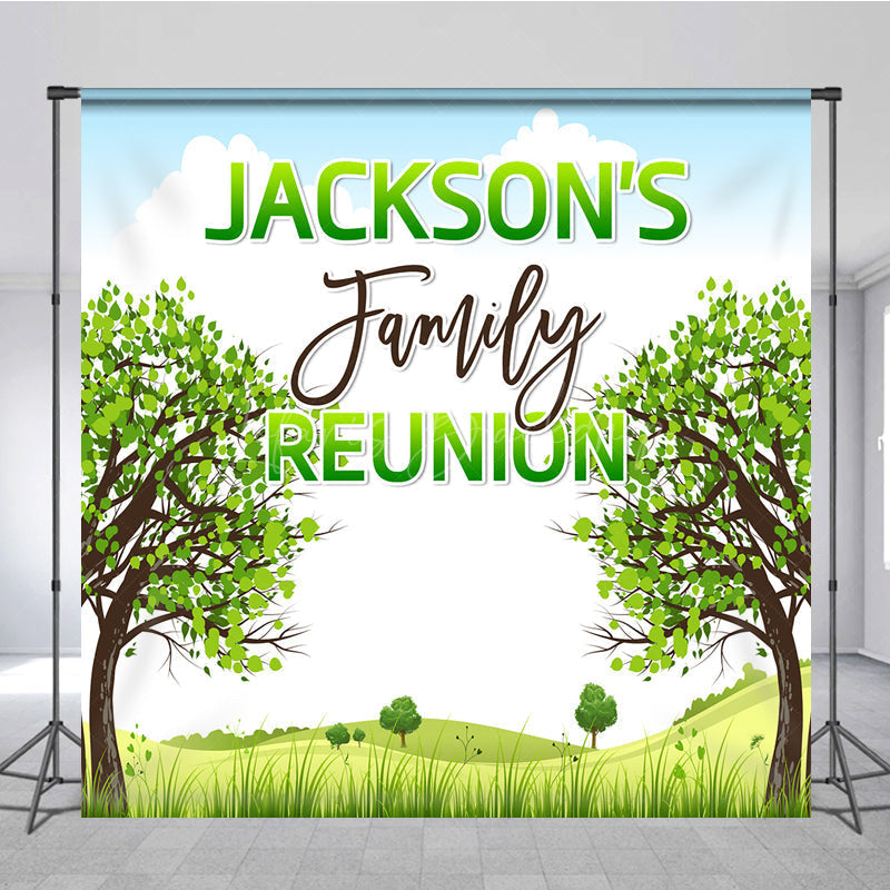 Lofaris Boho Green Tree Hill Custom Family Reunion Backdrop