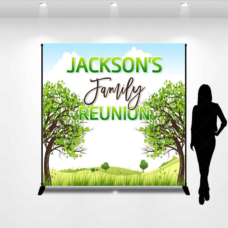 Lofaris Boho Green Tree Hill Custom Family Reunion Backdrop