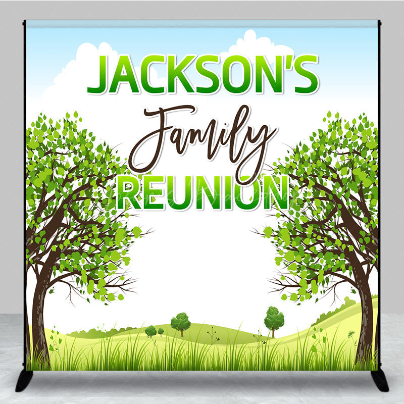 Lofaris Boho Green Tree Hill Custom Family Reunion Backdrop
