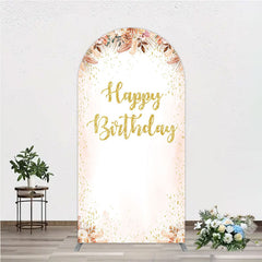 Lofaris Boho Happy Birthday Arch Backdrop Pampas Grass and Dried Flowers with Gold Glitter Rustic Floral Photo Prop