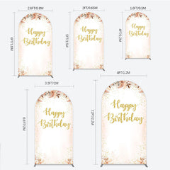 Lofaris Boho Happy Birthday Arch Backdrop Pampas Grass and Dried Flowers with Gold Glitter Rustic Floral Photo Prop