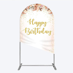 Lofaris Boho Happy Birthday Arch Backdrop Pampas Grass and Dried Flowers with Gold Glitter Rustic Floral Photo Prop