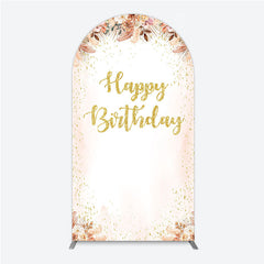 Lofaris Boho Happy Birthday Arch Backdrop Pampas Grass and Dried Flowers with Gold Glitter Rustic Floral Photo Prop