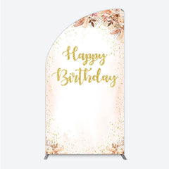 Lofaris Boho Happy Birthday Half Moon Arch Backdrop Pampas Grass and Dried Flowers with Gold Glitter Rustic Floral Photo Prop