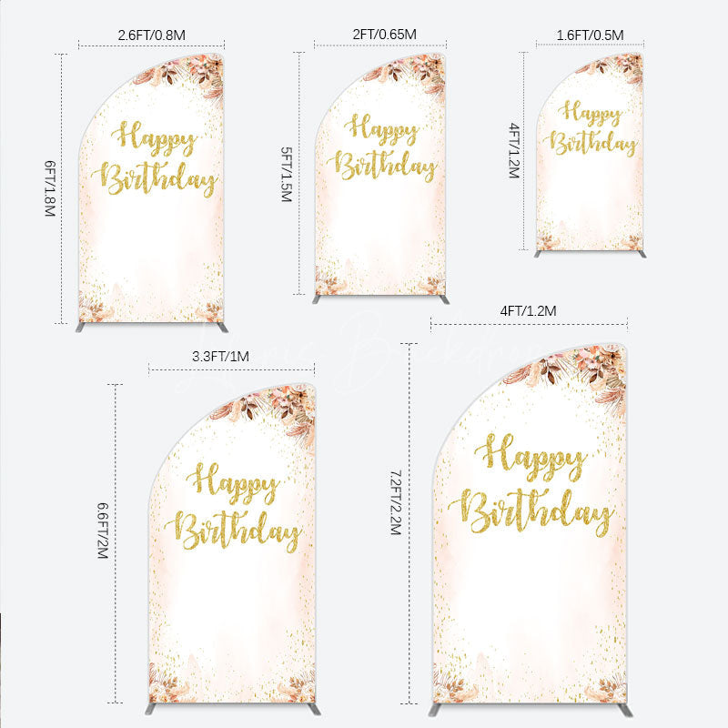 Lofaris Boho Happy Birthday Half Moon Arch Backdrop Pampas Grass and Dried Flowers with Gold Glitter Rustic Floral Photo Prop